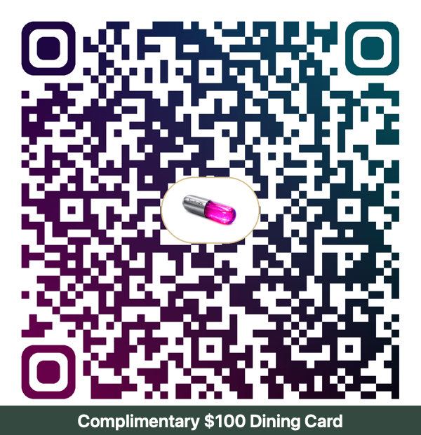 SvelteRX QR code: request a $100 dining certificate