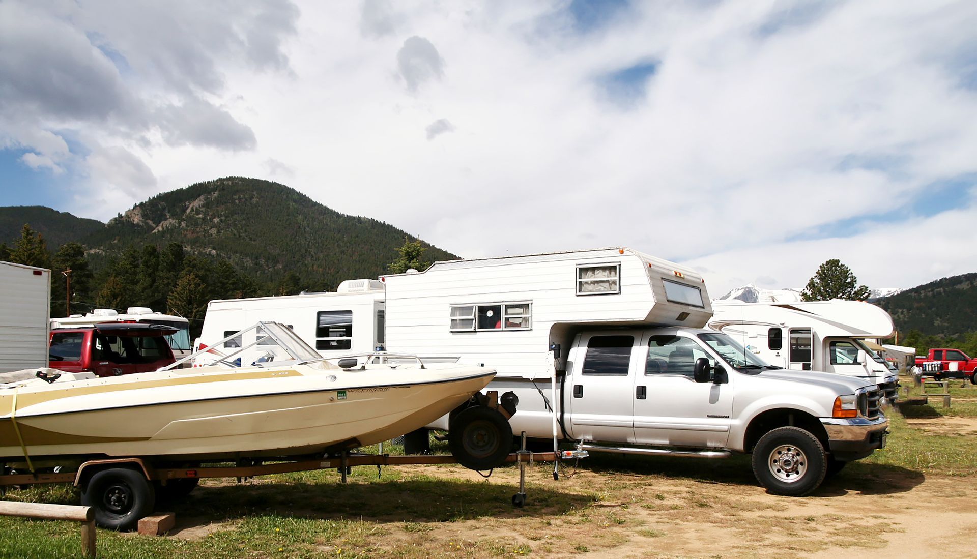 Truck, camper, and boat ready for storage